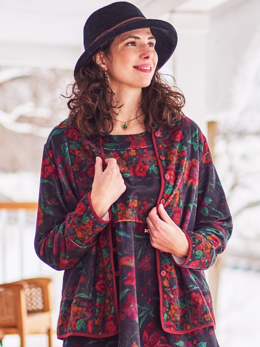April Cornell Twilight Velvet Floral Jacket XL